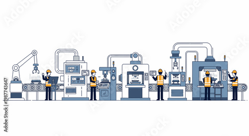 Industrial workers operating heavy machinery 1.