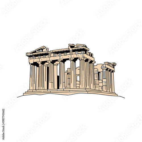 Minimalist illustration of the Parthenon temple in Athens Greece