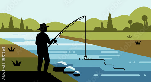 Man fishing by river alone quietly.