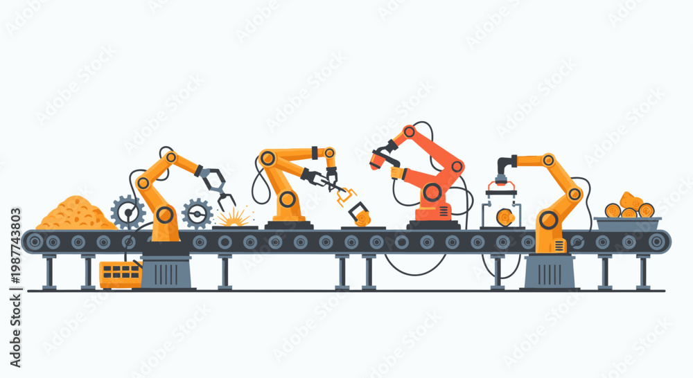 Fototapeta premium Robotic arms on assembly line 1.