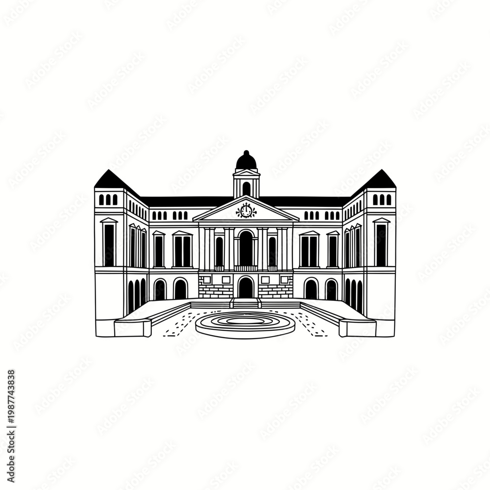Fototapeta premium Classical Architecture Building Line Art Illustration