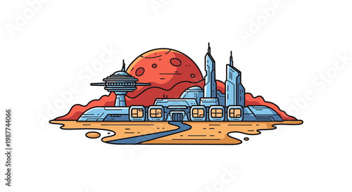 Futuristic Mars Base Colony Vector Illustration