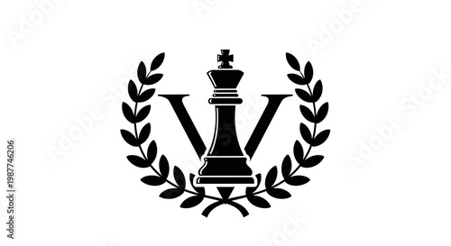 Black chess piece laurel logo symbol.