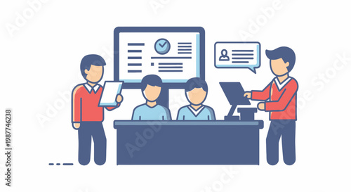 Business people discussing at office desk.