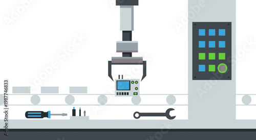 Industrial robotic arm with screwdriver wrench.