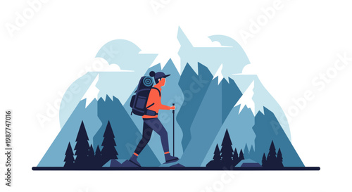 Man hiking with trekking poles outdoors.