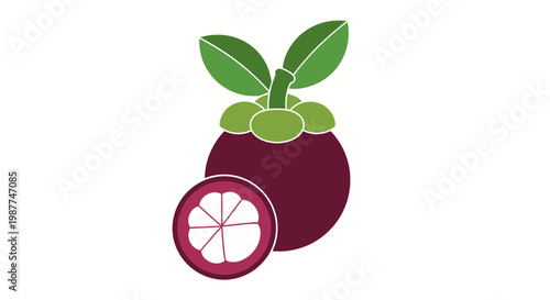 Mangosteen Fruit With Green Leaves.
