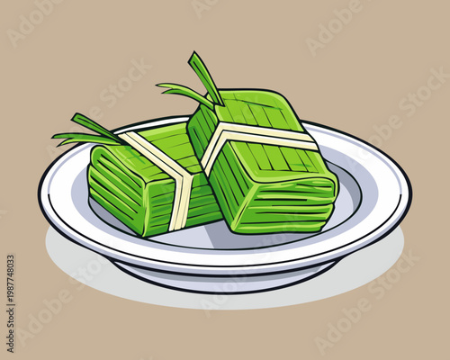 Quadro su tela Nutritious banana leaf wrapped food with healthy sides for a unique and savory d
