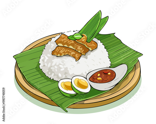 Photography Plate of traditional food served on banana leaf for a unique and authentic dinin