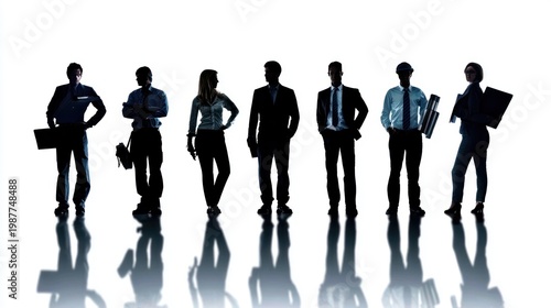 Business professionals standing in line silhouette
