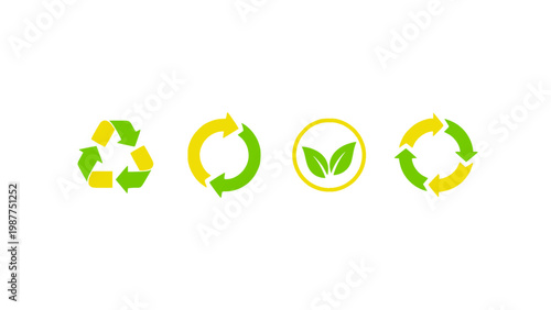 Minimal icons for recycling, green energy, and sustainability.