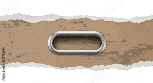 Torn cardboard with metallic oval frame, blank space for text