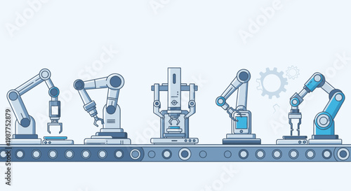 Industrial robotic arms on assembly line.