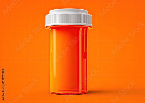 Opaque orange pill bottle with white cap against bright orange background