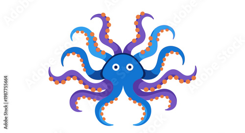 Colorful Cartoon Octopus Illustration Closeup.