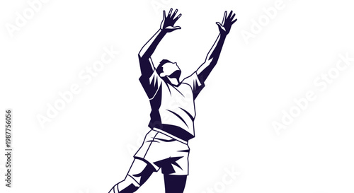 Man jumping up with arms raised.