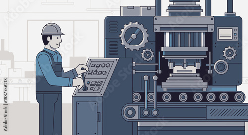 Industrial worker operating large machine 1.