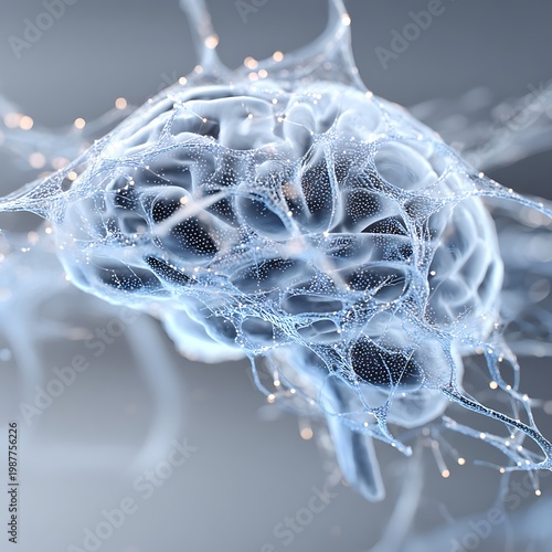 futuristic medical AI brain, glowing blue neural connections, healthcare technology, digital scan effect,