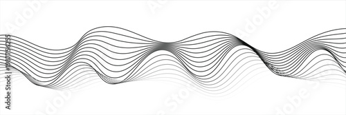 Abstract wave element for design. Digital frequency track equalizer. Stylized line art background. Vector illustration. Wave with lines created using blend tool. Curved wavy line, smooth stripe.