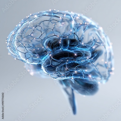 futuristic medical AI brain, glowing blue neural connections, healthcare technology, digital scan effect,