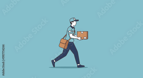 Man carrying boxes walking quickly outside.