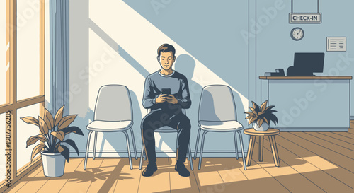 Man sitting on chair indoors alone.
