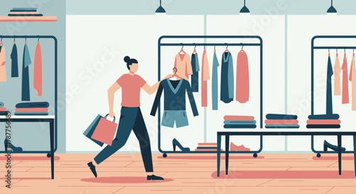 Woman shopping in clothing store.