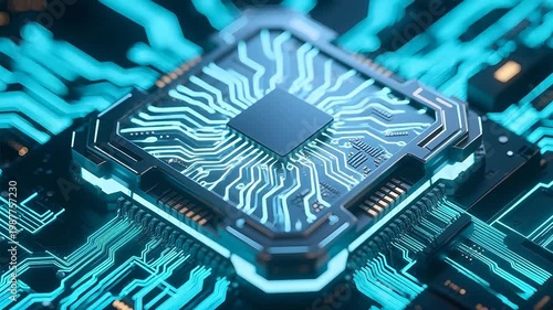 Closeup of a glowing circuit board