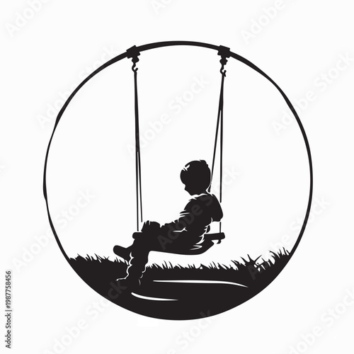 Little Boy Swinging on Playground Silhouette Vector Design