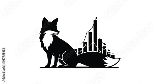 Fox sitting calmly next to a rising bar chart illustrates the concept of market intelligence, financial growth, and strategic business agility.