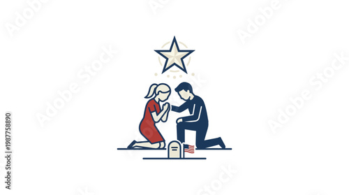 Couple Grieving at Tombstone with Star Symbol