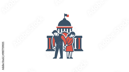 Couple Facing Legal Separation with Courthouse in the Background