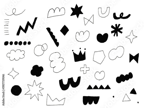 手描きあしらいセット　幾何学模様　パターン　鉛筆