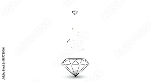Diamond gemstone sparkles with a smaller suspended version above it, symbolizing luxury, high value, and premium retail branding concepts.