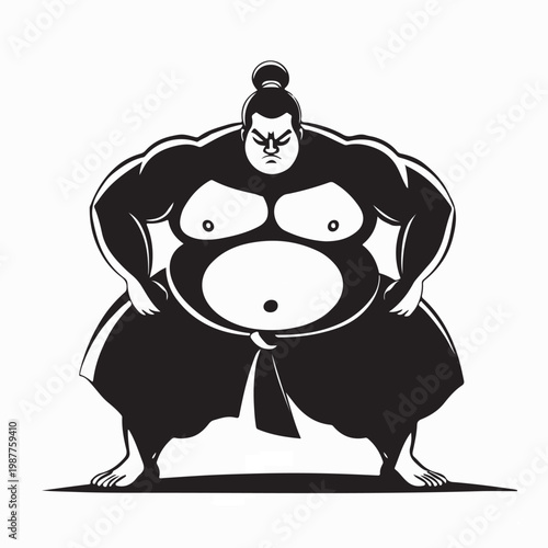 Japanese Sumo Wrestler Standing Front Silhouette Vector