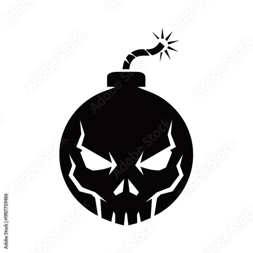 Black bomb with a skull face and a lit fuse, symbolizing danger, destruction, or a powerful threat.