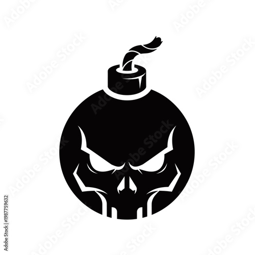 A black and white illustration of a bomb with a skull face, symbolizing danger and destruction.