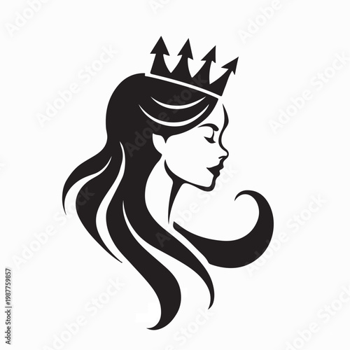Elegant Beauty Queen Female Head with Crown Logo Vector Design