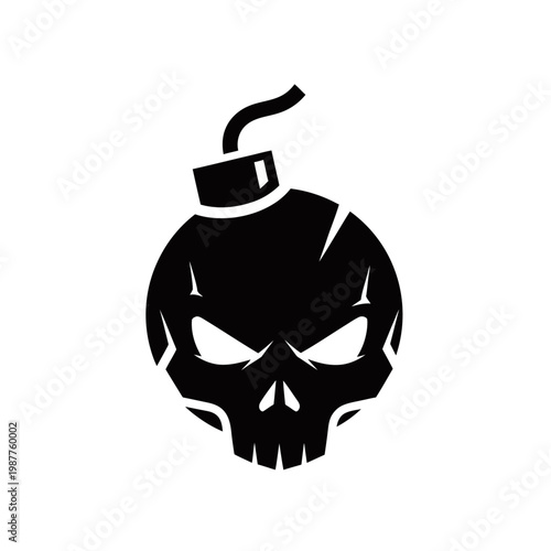 A black and white illustration of a bomb with a skull face, symbolizing danger and destruction.