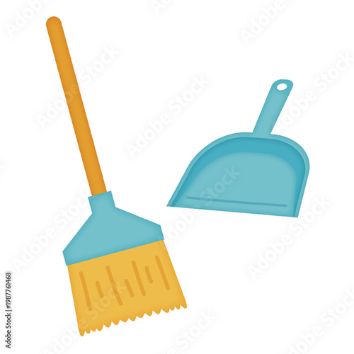 ほうきとちりとりのイラスト/Illustration of a broom and dustpan