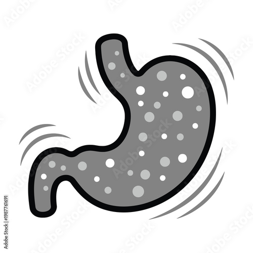 Stomach with white spots and motion lines illustration