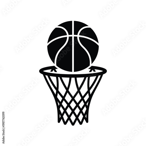 Quadro em tela A black silhouette of a basketball going through a hoop