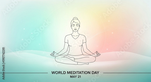 Serene woman meditating in lotus position on world meditation day may 31 background