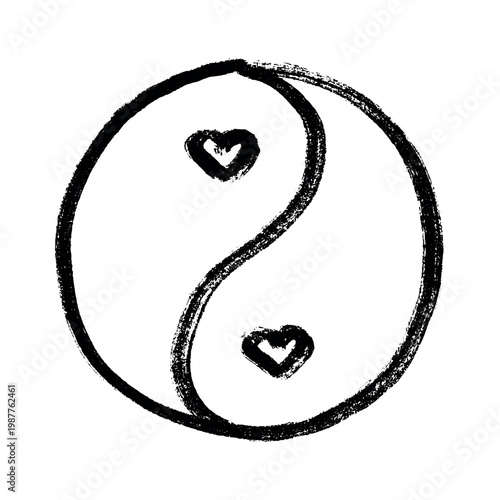 Hand drawn yin yang symbol with hearts Zen and Tao Harmony and balance Black and white yin and yang sign Taichi, Taoism, Buddhism, Japan, Chinese, Asian, yoga, meditation, karma, peace, dualism