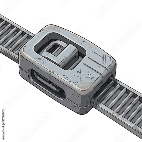 Close-up of a gray plastic cable tie fastener on a white background