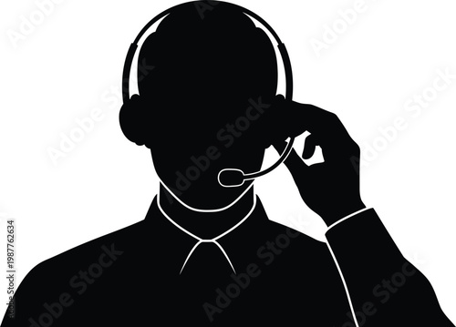 Silhouette of a person wearing a headset with a microphone customer service call center help desk