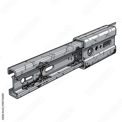 Industrial metal mounting rail, DIN rail, with grime and wear