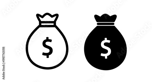 Money Bag Dollar Icon Set for Finance, Wealth, and Business Vector