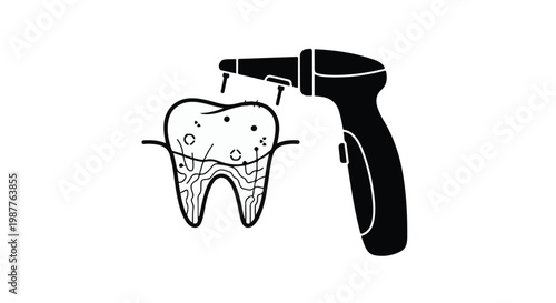 Dental tool performs a procedure on a human tooth to illustrate modern clinical oral care and restorative treatments.
