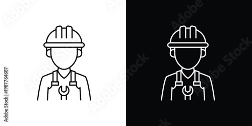 Worker icon representing construction, industry, and manual labor, available in black and white line art